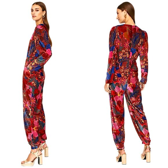 Farm Rio floral multicolour velvet boho hippie jumpsuit W S NWT - Picture 5 of 15